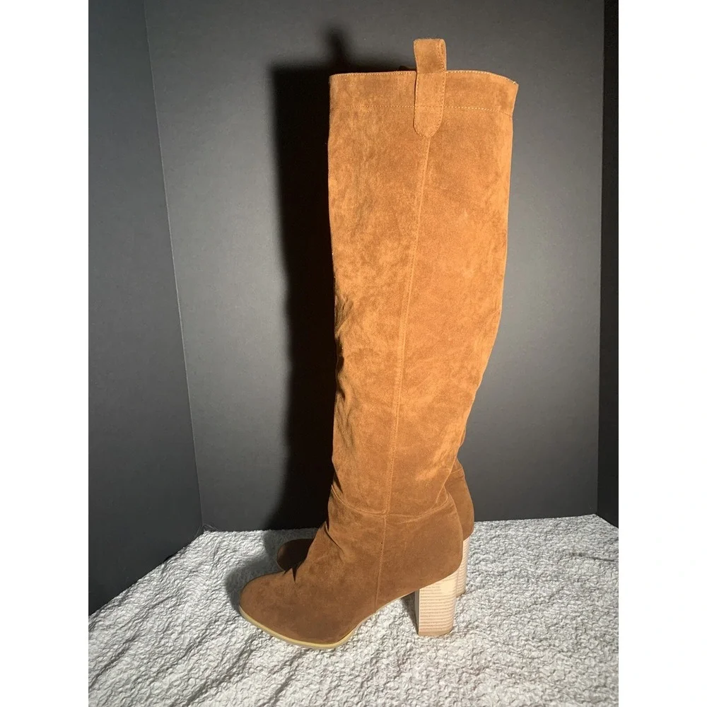 Retro Slip-on‎ Knee High Boots with Chunky Heel, Size 43